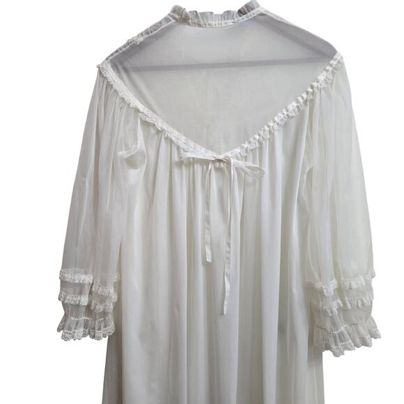 Blue Swan Womens Vintage 60s Coquette Cottage White Sheer Lace Peignoir Robe S - Picture 6 of 11